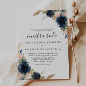 Invitation Automne Bleu Or Fleurs Roses Nuestra Boda