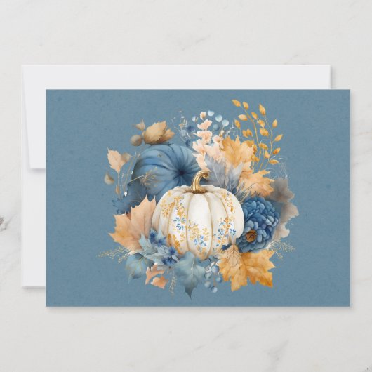 Invitation Automne Bleu Orange Citrouille Peony Dîner de répé (Dos)