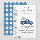 Invitation Automne Blue Floral Petit Citrouille Baby shower d (Devant / Derrière)