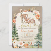 Invitation Automne Boho Deer Twins Girl Floral Baby shower (Devant)