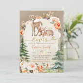 Invitation Automne Boho Deer Twins Girl Floral Baby shower (Debout devant)