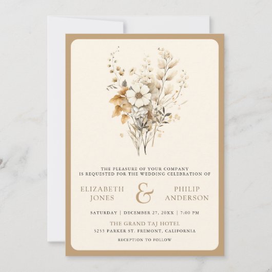 Invitation Automne Boho Fleur sauvage photo QR Code Mariage (Devant)