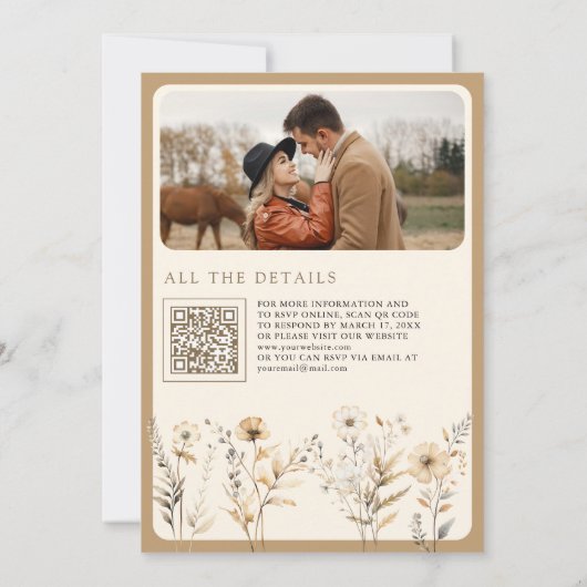 Invitation Automne Boho Fleur sauvage photo QR Code Mariage (Dos)