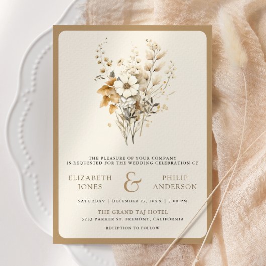 Invitation Automne Boho Fleur sauvage photo QR Code Mariage