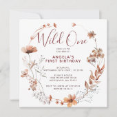 Invitation Automne Boho Fleurs sauvages 1er anniversaire fête (Devant)