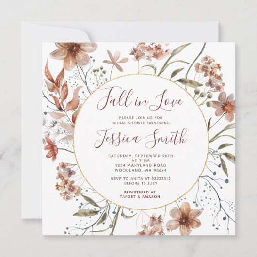 Invitation Automne Boho Fleurs sauvages tombent en Fête des m (Devant)