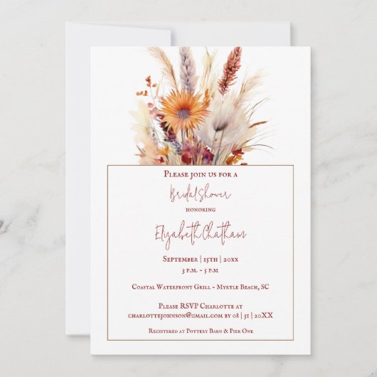 Invitation Automne Boho Floral Douche nuptiale | Blanc (Devant)