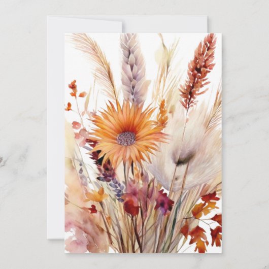Invitation Automne Boho Floral Douche nuptiale | Blanc (Dos)