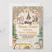 Invitation Automne Boho Forêt forestière Joyeux Camper Annive (Devant)