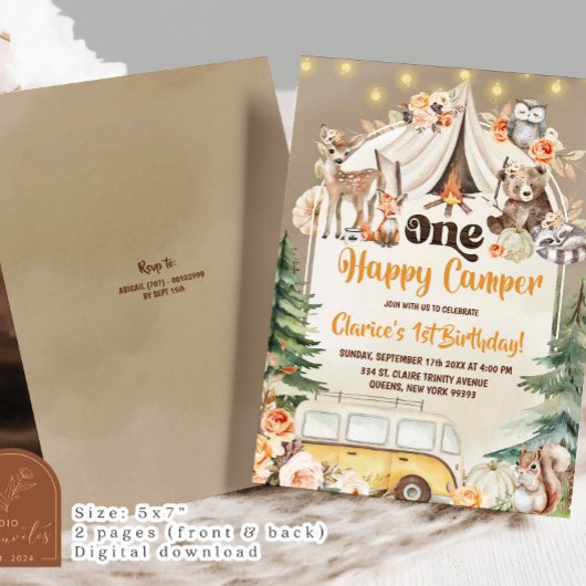 Invitation Automne Boho Forêt forestière Joyeux Camper Annive