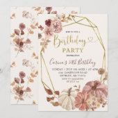 Invitation Automne Boho géométrique Floral Citrouille fête d' (Devant / Derrière)