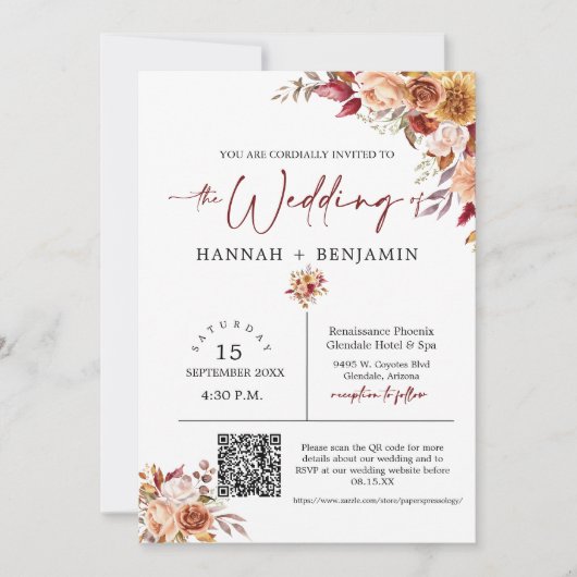 Invitation Automne Boho Mariage Moderne Minimal QR Code Photo (Devant)