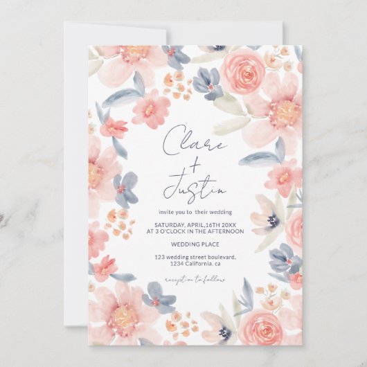 Invitation Automne boho noms floraux photo Qr code mariage (Devant)