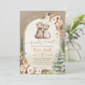 Invitation Automne Boho Ours Boisé Forêt Baby shower Floral (Debout devant)