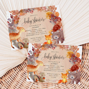 Invitation Automne Bois Animaux, Baby shower rustique