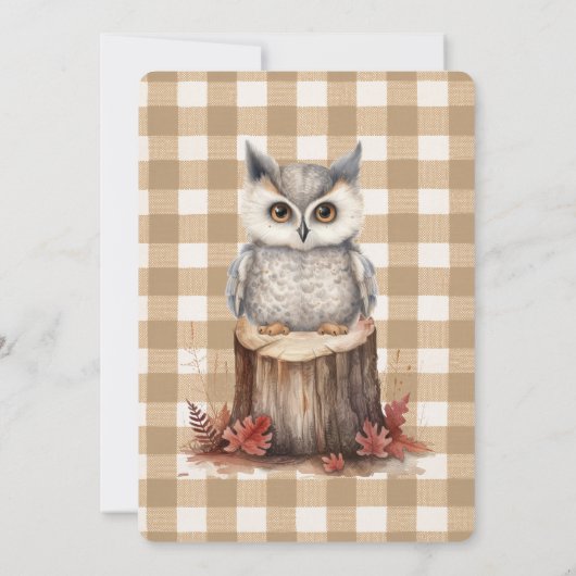 Invitation Automne Bois Animaux Brown En vichy Thanksgiving (Dos)