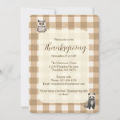 Invitation Automne Bois Animaux Brown En vichy Thanksgiving (Devant)