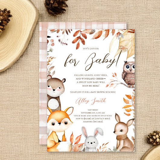 Invitation Automne Bois Animaux Rustiques Baby shower d'autom