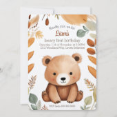 Invitation Automne Bois Ours Bébé Aquarelle 1er Anniversaire (Devant)