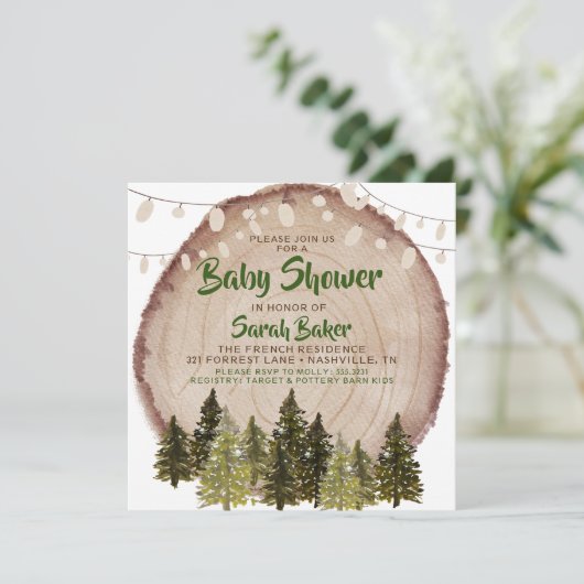 Invitation Automne Bois Rustique Baby shower en tranches de b (Debout devant)