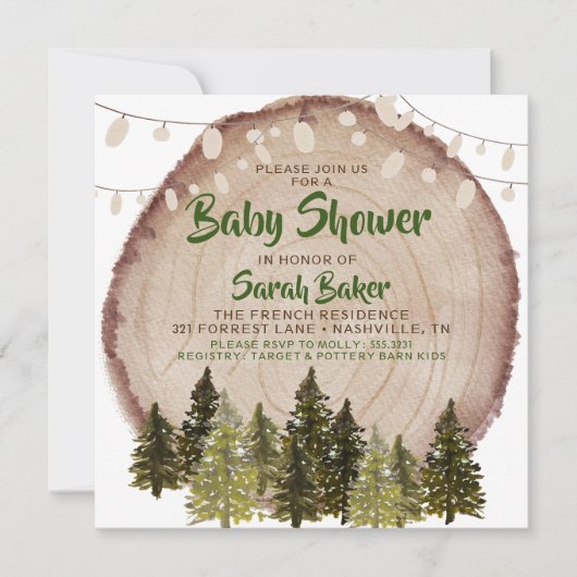 Invitation Automne Bois Rustique Baby shower en tranches de b (Devant)