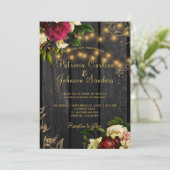 Invitation Automne bois rustique et lumières à cordes mariage (Debout devant)