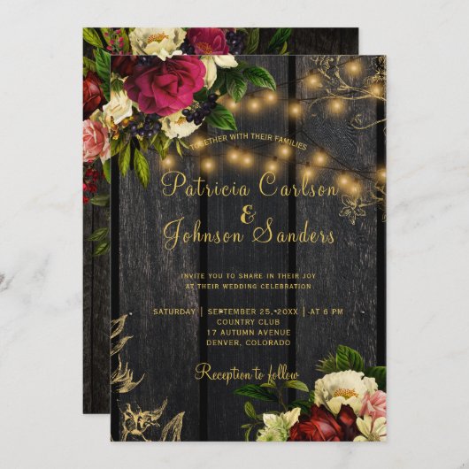 Invitation Automne bois rustique et lumières à cordes mariage (Devant / Derrière)