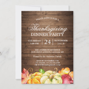 Invitation Automne Bois rustique   Thanksgiving Dinner Party