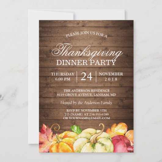 Invitation Automne Bois rustique | Thanksgiving Dinner Party (Devant)