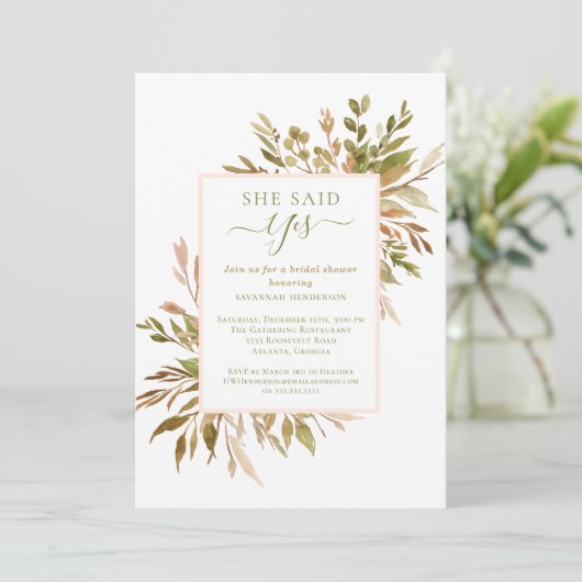 Invitation Automne Botanique Verdure Nuptiale Douche Invitati (Debout devant)