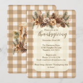 Invitation Automne Botanique Woodland Brown En vichy Thanksgi (Devant / Derrière)