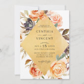 Invitation Automne Bouquet Floral Or Diamond Frame Mariage (Devant)