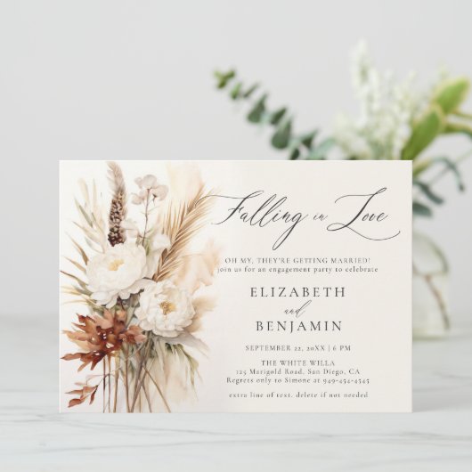 Invitation Automne Bouquet romantique Boho Peony Engagement P (Debout devant)