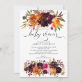 Invitation Automne Bourgogne & Baby shower Floral Orange (Devant)
