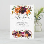 Invitation Automne Bourgogne & Baby shower Floral Orange (Debout devant)