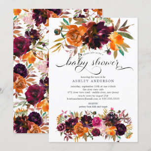 Invitation Automne Bourgogne & Baby shower Floral Orange