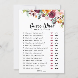 Invitation Automne Bourgogne Blush Floral Bride jeu de douche