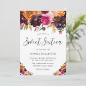 Invitation Automne Bourgogne Fleurs automne doux 16 fête (Debout devant)