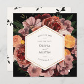 Invitation Automne Bourgogne Floral Enregistrer la date (Devant / Derrière)