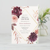 Invitation Automne Bourgogne Floral Gold Frame Fête des marié (Debout devant)