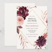 Invitation Automne Bourgogne Floral Gold Frame Fête des marié (Devant / Derrière)