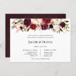 Invitation Automne Bourgogne Mariage Dîner de répétition invi<br><div class="desc">Dîner de répétition mariage avec cascade florale d'aquarelle aux roses roux et bordeaux,  mamans et verdure aux couleurs automnales rustiques,  ivoire,  blush,  bordeaux et vert</div>