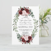 Invitation Automne Bourgogne Marsala Floral Wreath Mariage (Debout devant)