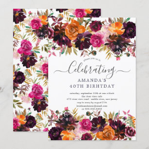 Invitation Automne Bourgogne & Orange Fête d'anniversaire Flo