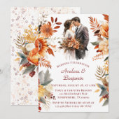 Invitation Automne Bourgogne Orange Floral Mariée et Mariage  (Devant / Derrière)