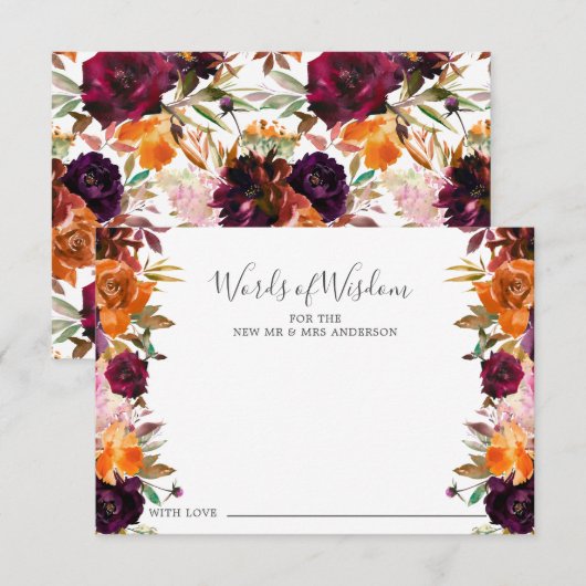 Invitation Automne Bourgogne Orange Floral Mots de sagesse Ca (Devant / Derrière)