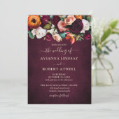 Invitation Automne Bourgogne Rouge Orange Blush Floral Mariag (Debout devant)