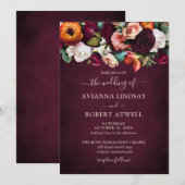 Invitation Automne Bourgogne Rouge Orange Blush Floral Mariag (Devant / Derrière)