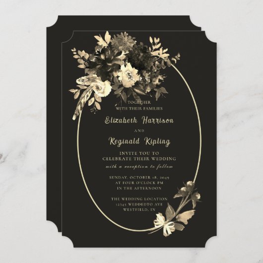 Invitation Automne Brown Aquarelle Vieille Floral Mariage (Devant / Derrière)