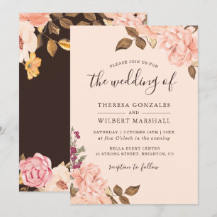 Invitation Automne Brown Blush or Aquarelle Mariage Floral